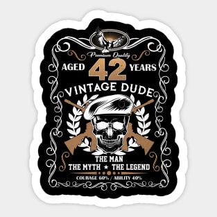 Skull Aged 42 Years Vintage 42 Dude Sticker